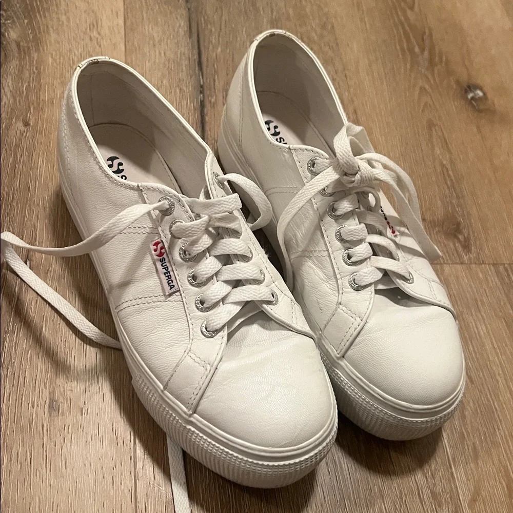 Superga white platform sneakers - great condition - size 8 W or size 6 1/2 M